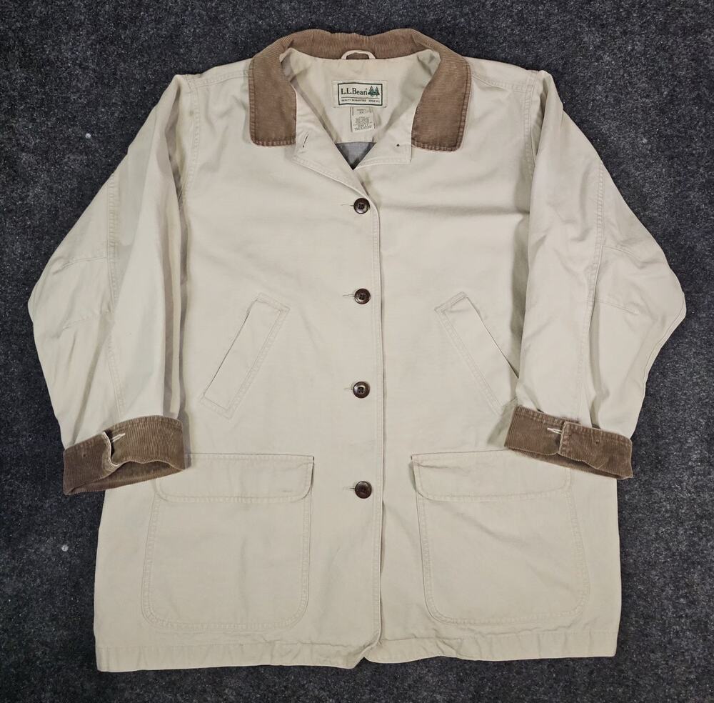 LL Bean Barn Chore Coat Jacket Women’s Size 2X Beige Canvas Lined Corduroy